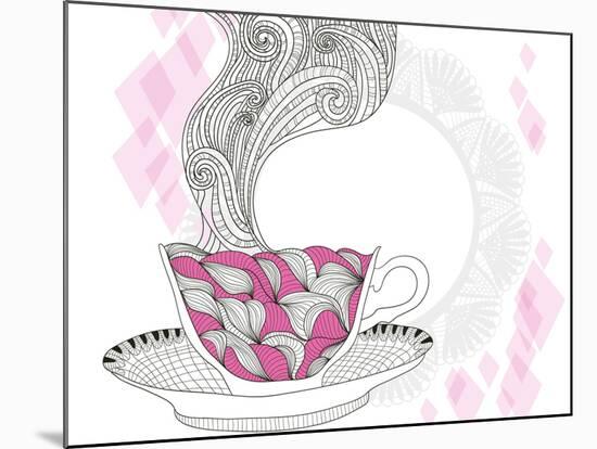 Coffee And Tea Mug With Abstract Doodle Pattern-cherry blossom girl-Mounted Art Print