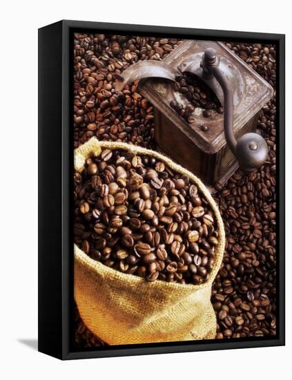 Coffee Beans in Sack and in Old Coffee Mill-Dieter Heinemann-Framed Stretched Canvas