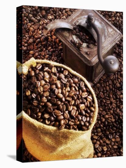 Coffee Beans in Sack and in Old Coffee Mill-Dieter Heinemann-Stretched Canvas