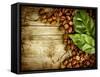 Coffee Beans Over Wood Background-Subbotina Anna-Framed Stretched Canvas