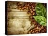 Coffee Beans Over Wood Background-Subbotina Anna-Stretched Canvas