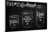 Coffee Break Blackboard-null-Mounted Art Print