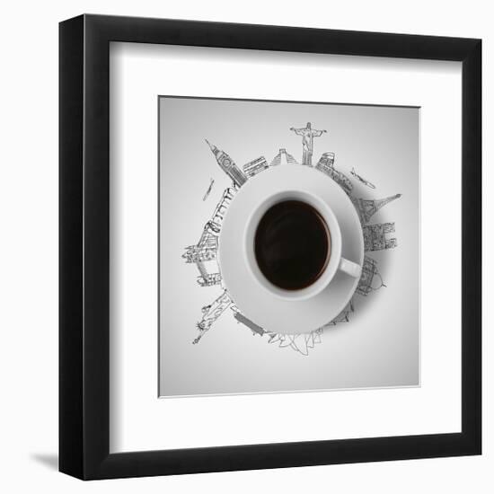 Coffee Cup & Global Landmarks-null-Framed Art Print