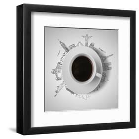 Coffee Cup & Global Landmarks-null-Framed Art Print