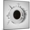 Coffee Cup & Global Landmarks-null-Mounted Art Print