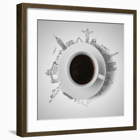 Coffee Cup & Global Landmarks-null-Framed Art Print