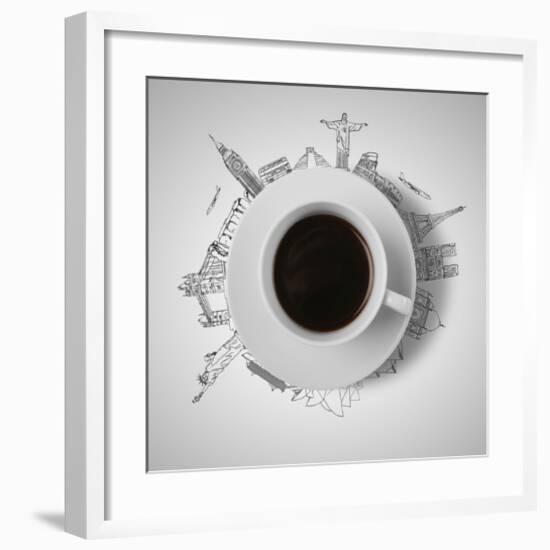 Coffee Cup & Global Landmarks-null-Framed Art Print