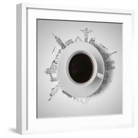 Coffee Cup & Global Landmarks-null-Framed Art Print
