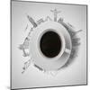 Coffee Cup & Global Landmarks-null-Mounted Art Print