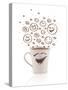 Coffee-Cup With Brown Hand Drawn Happy Smiley Faces, Isolated On White-ra2studio-Stretched Canvas