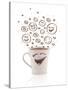 Coffee-Cup With Brown Hand Drawn Happy Smiley Faces, Isolated On White-ra2studio-Stretched Canvas