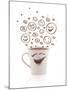 Coffee-Cup With Brown Hand Drawn Happy Smiley Faces, Isolated On White-ra2studio-Mounted Art Print