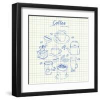 Coffee Doodles - Squared Paper-kytalpa-Framed Art Print