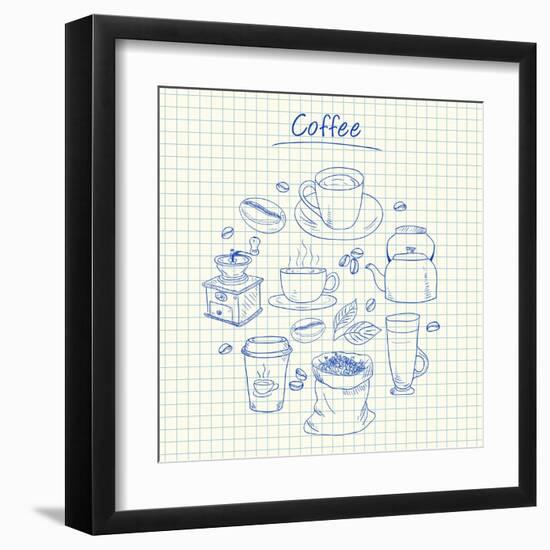 Coffee Doodles - Squared Paper-kytalpa-Framed Art Print