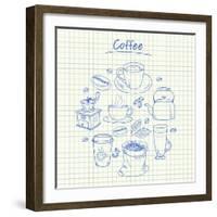 Coffee Doodles - Squared Paper-kytalpa-Framed Art Print