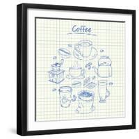 Coffee Doodles - Squared Paper-kytalpa-Framed Art Print