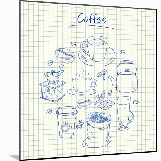 Coffee Doodles - Squared Paper-kytalpa-Mounted Art Print