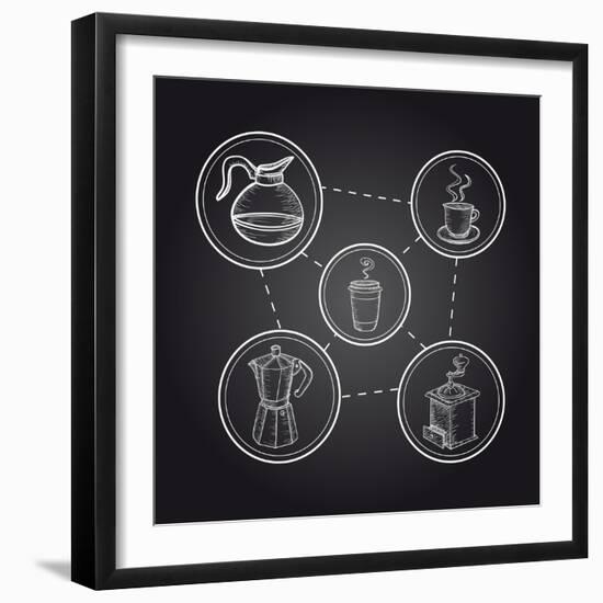 Coffee Elements - Chalkboard Illustration-cienpies-Framed Art Print