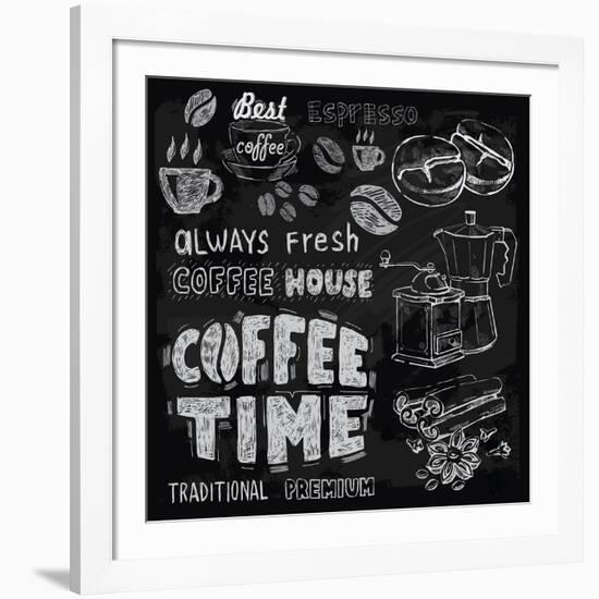 Coffee on Chalkboard-bioraven-Framed Art Print