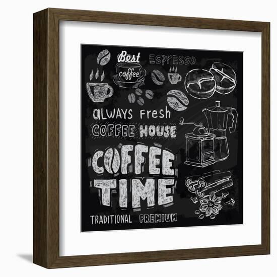 Coffee on Chalkboard-bioraven-Framed Art Print