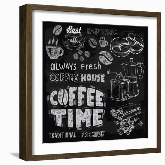 Coffee on Chalkboard-bioraven-Framed Art Print