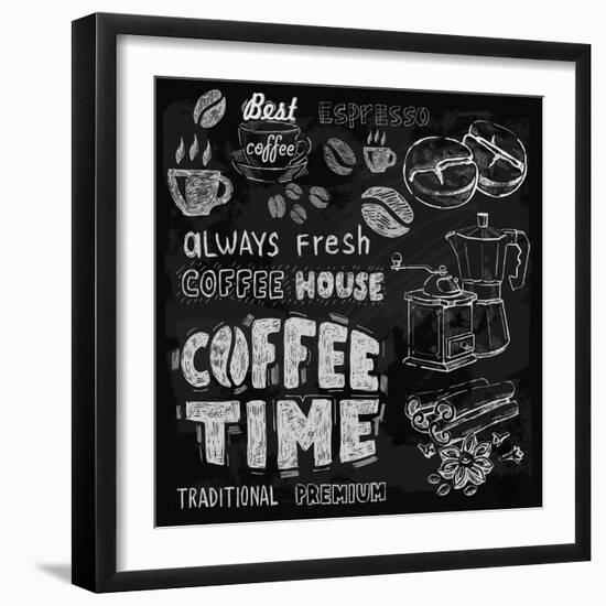 Coffee on Chalkboard-bioraven-Framed Art Print