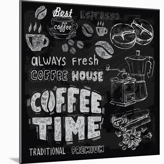 Coffee on Chalkboard-bioraven-Mounted Art Print