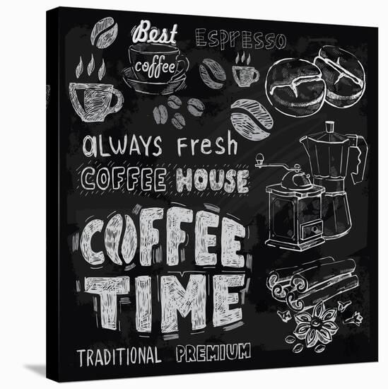 Coffee on Chalkboard-bioraven-Stretched Canvas