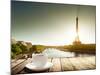 Coffee on Table and Eiffel Tower in Paris-Iakov Kalinin-Mounted Photographic Print