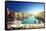 Coffee on Table and Venice in Sunset Time, Italy-Iakov Kalinin-Framed Stretched Canvas