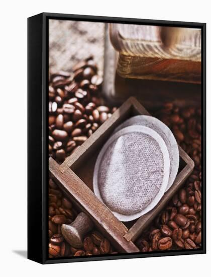 Coffee Pads, a Coffee Mill and Coffee Beans-Daniel Reiter-Framed Stretched Canvas