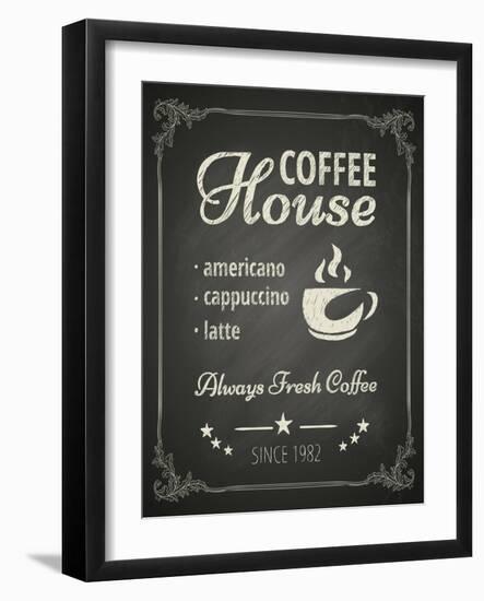 Coffee Poster on Blackboard-hoverfly-Framed Art Print