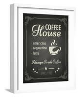 Coffee Poster on Blackboard-hoverfly-Framed Art Print