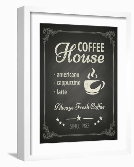 Coffee Poster on Blackboard-hoverfly-Framed Art Print