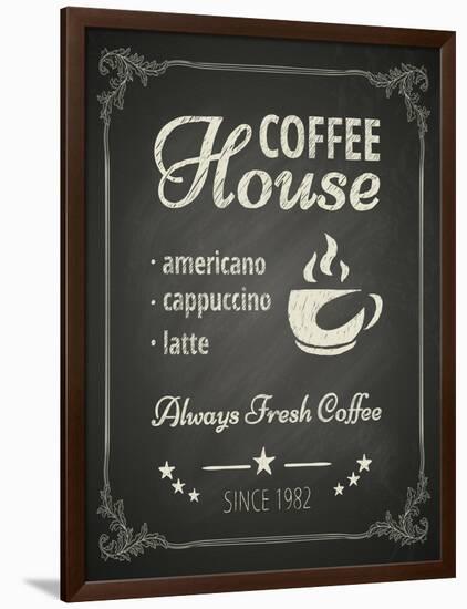 Coffee Poster on Blackboard-hoverfly-Framed Art Print