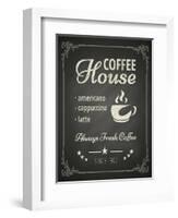 Coffee Poster on Blackboard-hoverfly-Framed Art Print