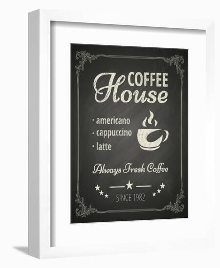 Coffee Poster on Blackboard-hoverfly-Framed Art Print