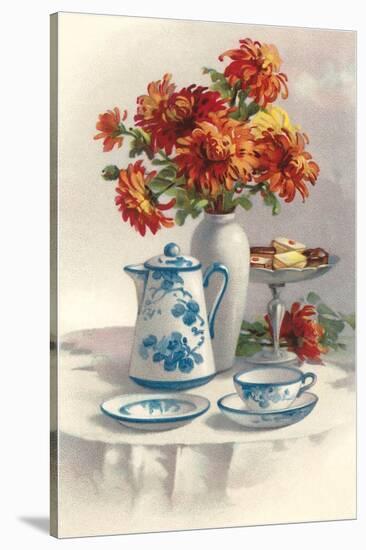 Coffee Pot with Chyrsanthemums-null-Stretched Canvas