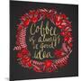 Coffee - Red and Gold on Black-Cat Coquillette-Mounted Giclee Print