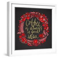 Coffee - Red and Gold on Black-Cat Coquillette-Framed Giclee Print