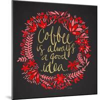 Coffee - Red and Gold on Black-Cat Coquillette-Mounted Giclee Print