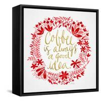 Coffee - Red and Gold-Cat Coquillette-Framed Stretched Canvas