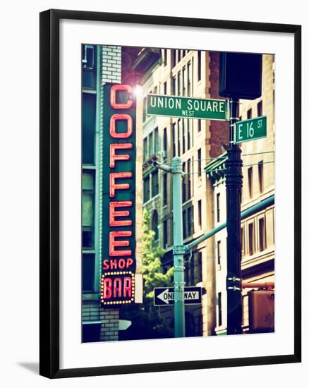 Coffee Shop Bar Sign, Union Square, Manhattan, New York, United States-Philippe Hugonnard-Framed Premium Photographic Print