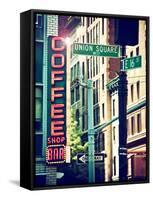 Coffee Shop Bar Sign, Union Square, Manhattan, New York, United States-Philippe Hugonnard-Framed Stretched Canvas