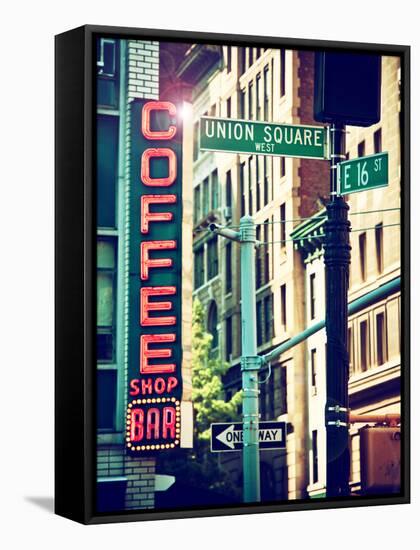 Coffee Shop Bar Sign, Union Square, Manhattan, New York, United States-Philippe Hugonnard-Framed Stretched Canvas