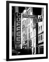 Coffee Shop Bar Sign, Union Square, Manhattan, New York, US, Old Black and White Photography-Philippe Hugonnard-Framed Premium Photographic Print