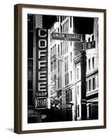 Coffee Shop Bar Sign, Union Square, Manhattan, New York, US, Old Black and White Photography-Philippe Hugonnard-Framed Premium Photographic Print