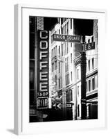 Coffee Shop Bar Sign, Union Square, Manhattan, New York, US, Old Black and White Photography-Philippe Hugonnard-Framed Premium Photographic Print