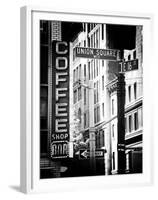 Coffee Shop Bar Sign, Union Square, Manhattan, New York, US, Old Black and White Photography-Philippe Hugonnard-Framed Premium Photographic Print