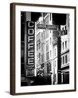 Coffee Shop Bar Sign, Union Square, Manhattan, New York, US, Old Black and White Photography-Philippe Hugonnard-Framed Premium Photographic Print